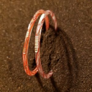 Red, White Striped Murano Glass Bangle Bracelets!